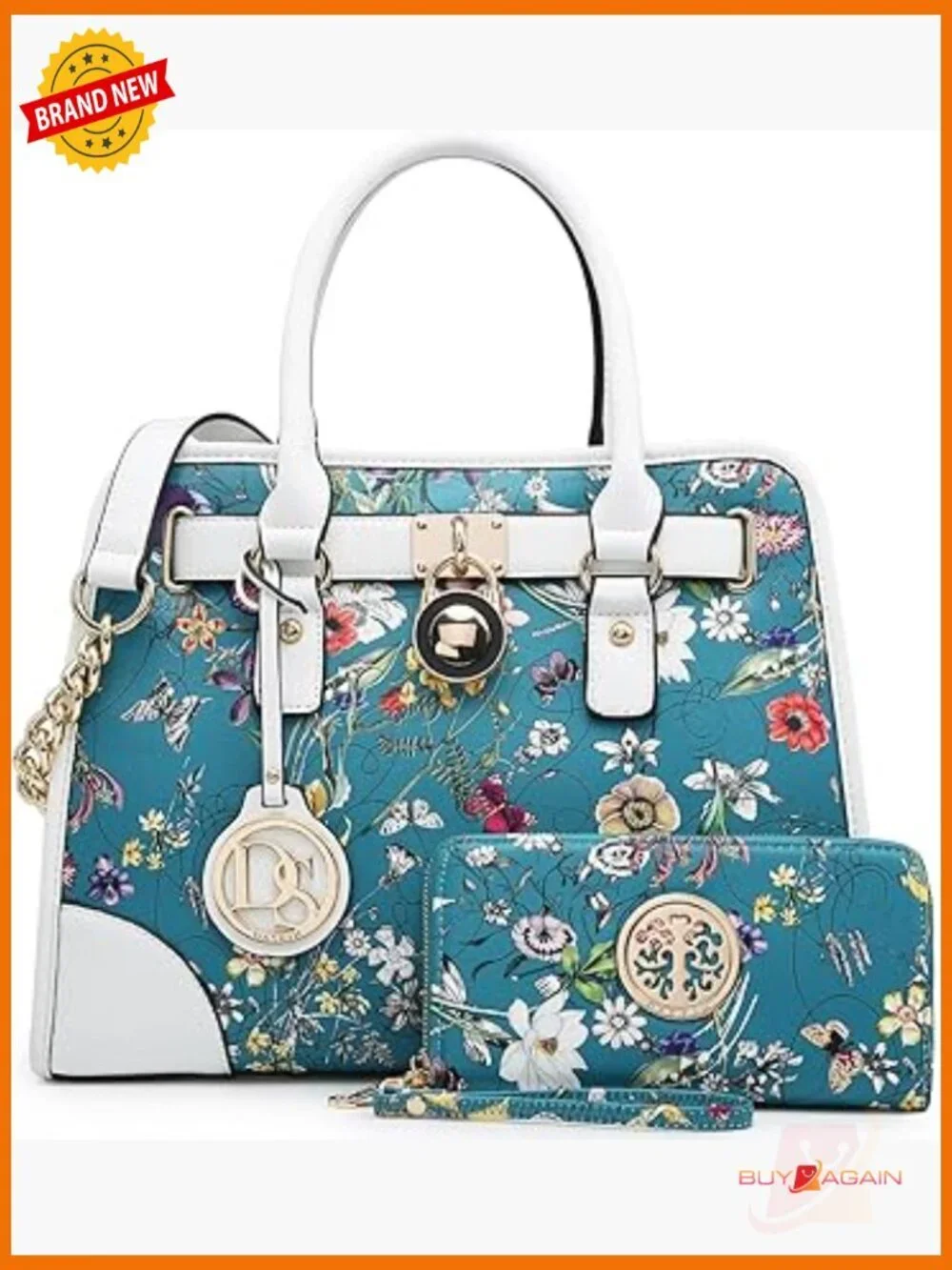 Vegan Leather Satchel Handbag Set with Wallet 2pcs Work Tote Shoulder Bag